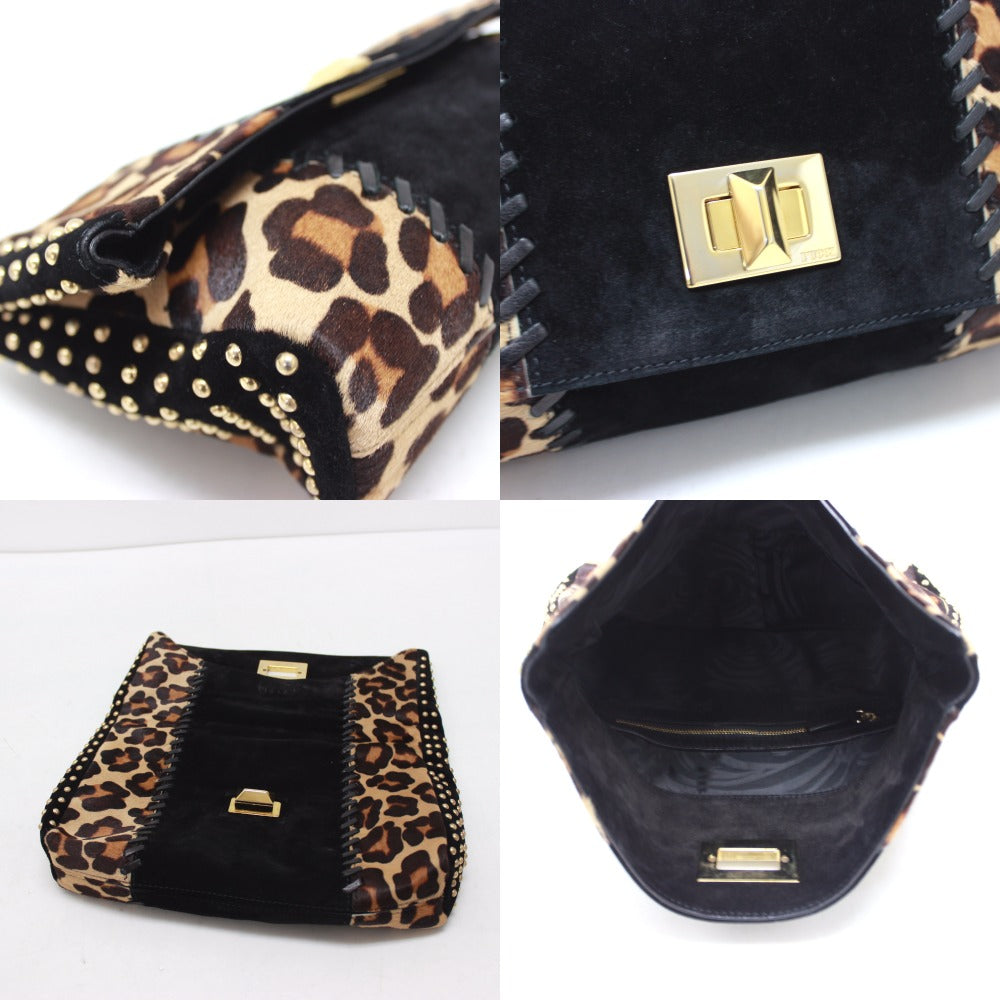 Emilio Pucci Leopard Print Clutch Bag with Studs, Black, Made of Porcelain