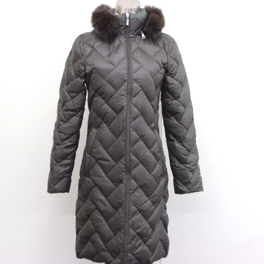 MONCLER MELANIE Long Down Jacket in Dark Brown, Fur Hooded Nylon