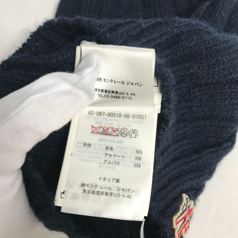 MONCLER Pom-Pom Logo Beanie Hat, Knit Cap, Wool Knit Hat, Women's, Navy