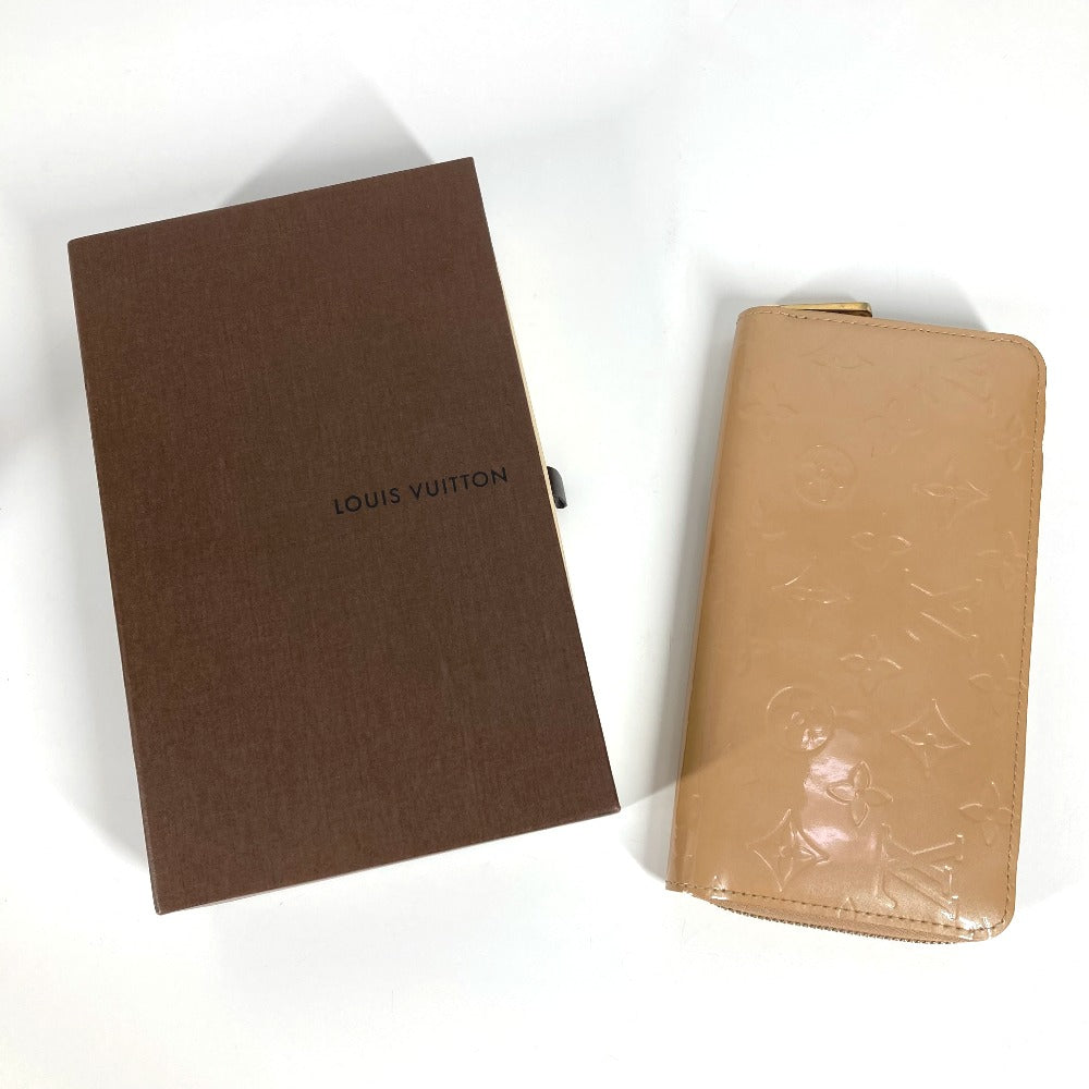 LOUIS VUITTON M91470 Vernis Zippy Wallet, Round Zip Long Wallet, Patent Leather, Women's, Noisette Beige