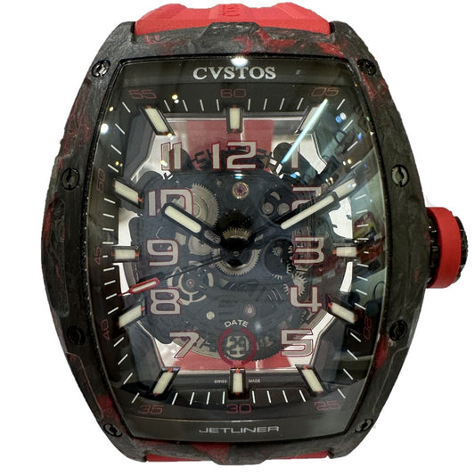 CVSTOS CVT-JET2-SL-RED FGDC Skeleton Challenge Jetliner II Automatic Watch, Carbon Fiber, Men's, Black