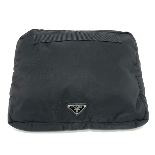 PRADA Triangle Plate Second Bag Clutch Bag Nylon Women's Black