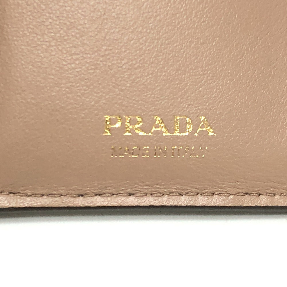 PRADA 1MH021 Logo Wallet Compact Wallet Mini Wallet Mini Wallet Trifold Wallet Leather Ladies Beige