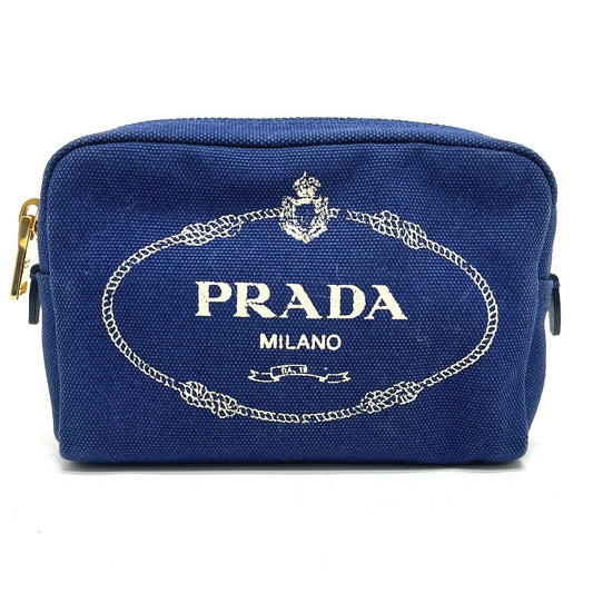 PRADA 1NA021 Logo Print Canapa Cosmetic Pouch/Accessory Case, Canvas, Women's, Blue