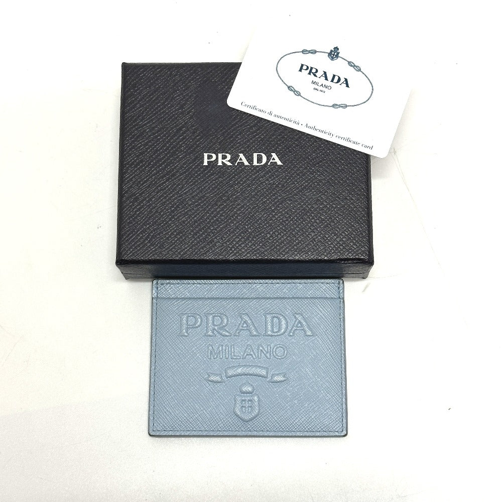 PRADA 1MC025 エンボスロゴ パスケース 名刺入れ カードケース サフィアーノレザー レディース ライトブルー