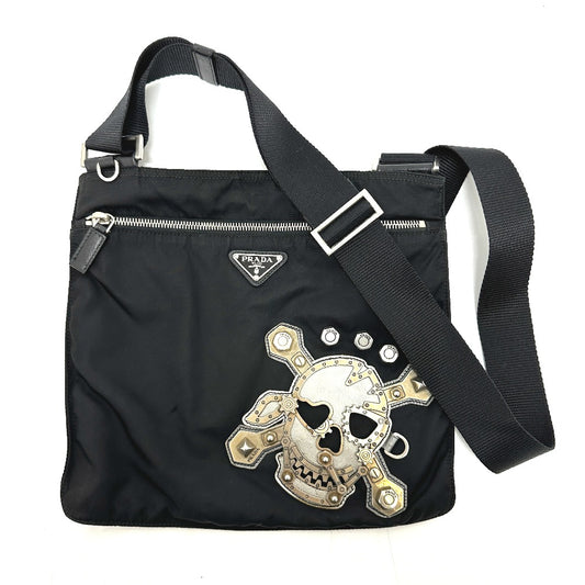 PRADA VA0859 トライアングルプレート スカル フラット カバン 肩掛け ショルダーバッグ ナイロン レディース ブラック - brandshop-reference