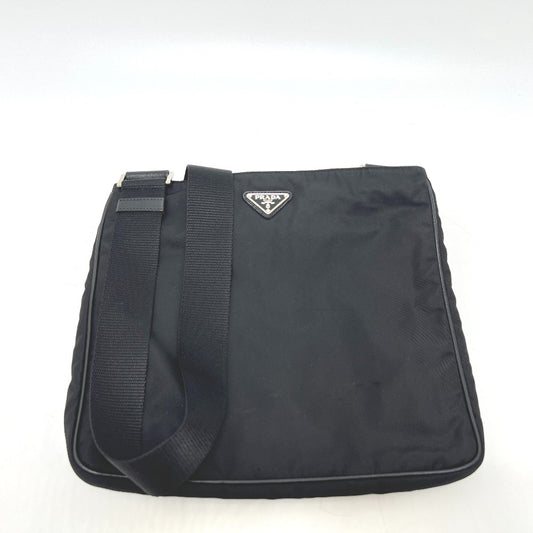 PRADA VA0251 Triangle Plate Flat Shoulder Bag in Nylon, Black