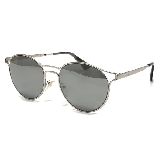 PRADA SPR62S Side Logo Fashion Accessory Eyewear Mirror Lens Round Cat Sunglasses Metal Ladies Silver