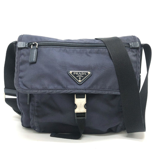 PRADA 1BD994 Triangle Crossbody bag, shoulder bag, triangular logo plate, flap, messenger bag Shoulder Bag Nylon Navy Used