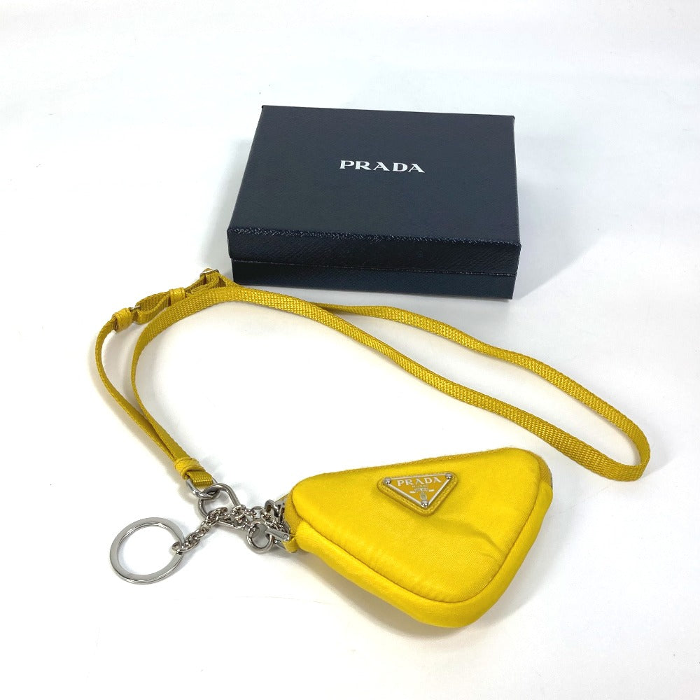 PRADA 2TT140 Triangle Plate Re-Nylon Triangle Key Ring Pouch with Neck Strap, Yellow, Men's