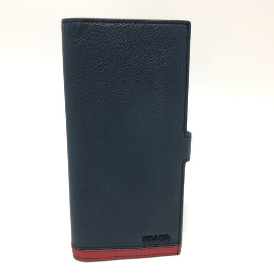 PRADA 2MV015 Vitello Microgray Long Wallet, Bifold Leather, Women's, Blue