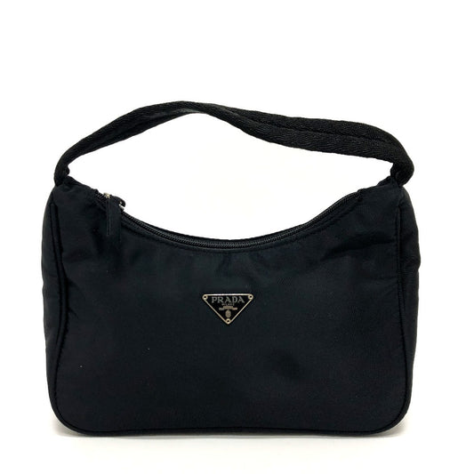 PRADA MV515 Triangle Plate Mini Handbag, Stylish Nylon Handbag, Women's, Black
