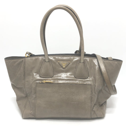 PRADA BN2626 Logo Bag, 2-Way Handbag, Shoulder Bag, Crossbody Bag, Triangle Plate Tote Bag, Leather, Women's, Brown