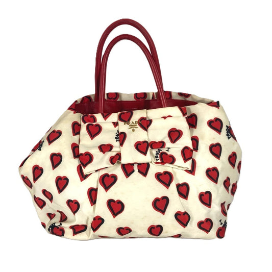 PRADA Heart logo Hand Bag Bicolor Tote Bag Leather / Nylon White/Red Used