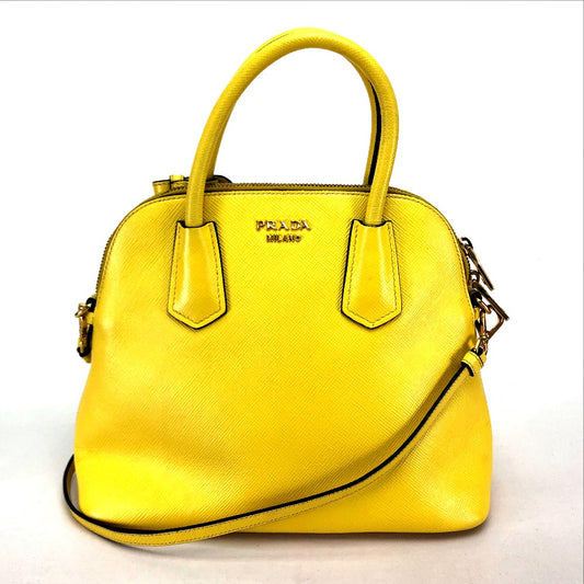 PRADA BL0902 2-Way Shoulder/Handbag Leather Women's Yellow