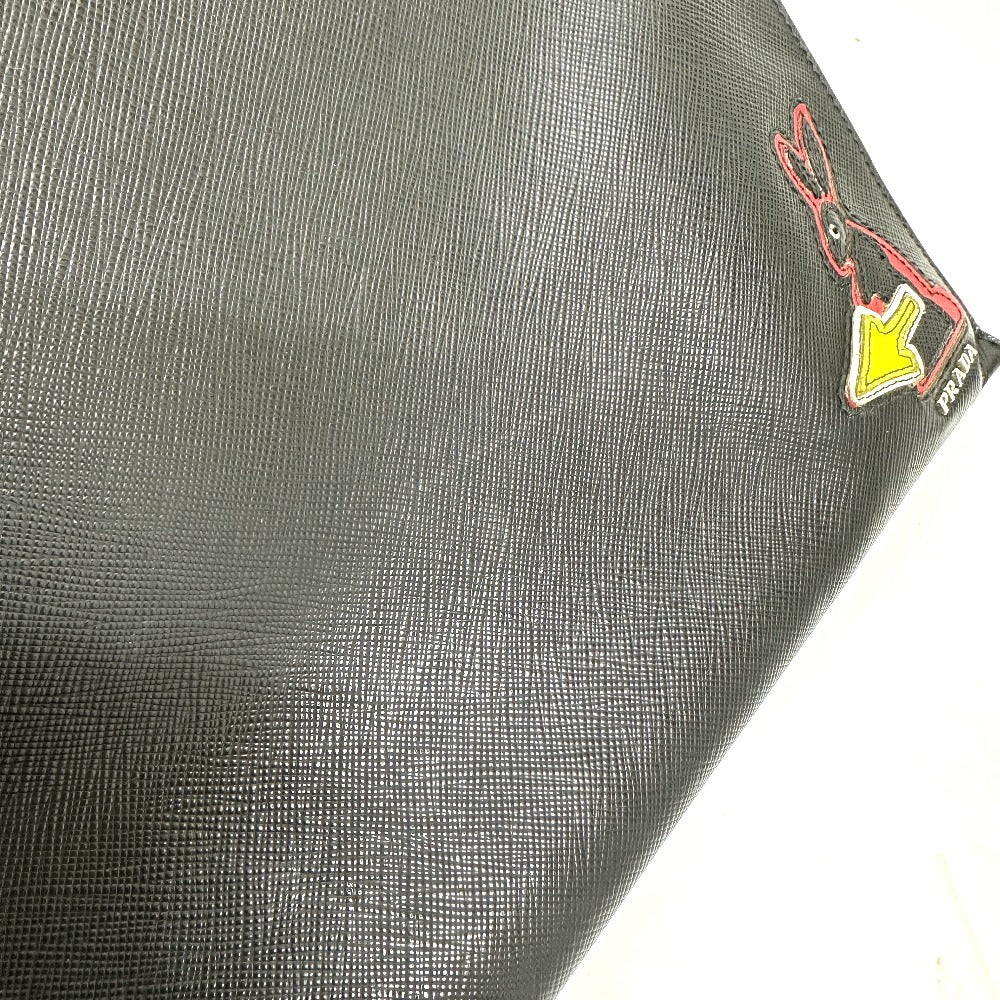 PRADA 2NG001 Logo Rabbit Clutch Bag in Saffiano Leather, Men's, Black