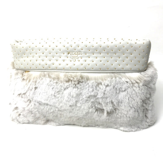 PRADA Women's Party Bag/Clutch Bag with Fur in Off-White