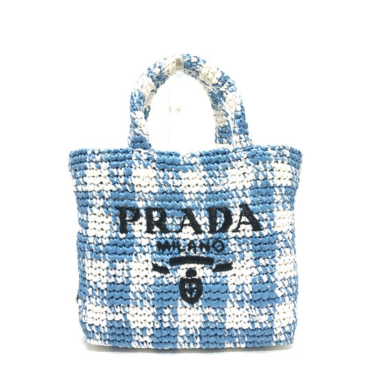 PRADA 1BG422 スモールクロシェ かご カバン トートバッグ バッグ ハンドバック トートバッグ ラフィア レディース ブルー - brandshop-reference