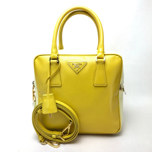 PRADA BL0864 Bicolor Saffiano Bernice 2WAY Bag Shoulder Bag Hand Bag Leather yellow/White Used