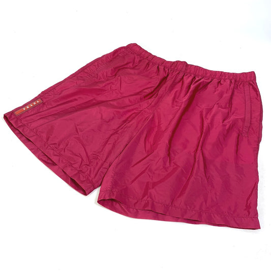 PRADA Men's Red Polyamide Shorts with Logo, Swimwear, Surf Trunks, Bottoms