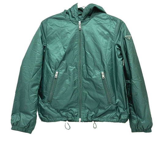 PRADA Hoodie, Long Sleeve, Triangle Logo, Zip-Up, Nylon, Women's, Green