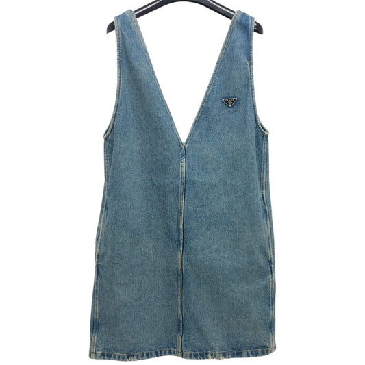 PRADA GFA135 triangle plate Apparel: Distressed denim jumper dress Dress cotton blue Used