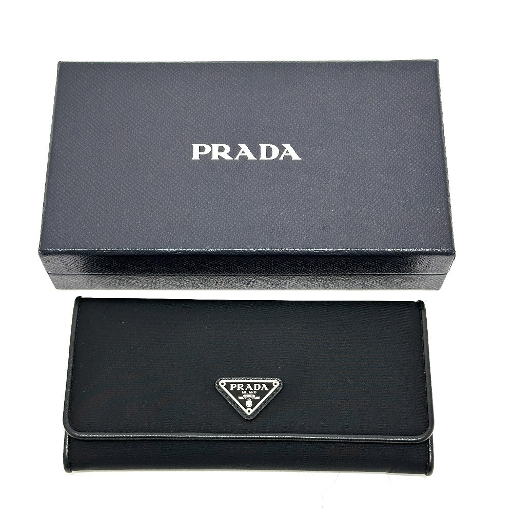PRADA 1MH132 Triangle Logo Plate Wallet Long Wallet with Pass Case Flap Bifold Wallet Nylon Women's Black