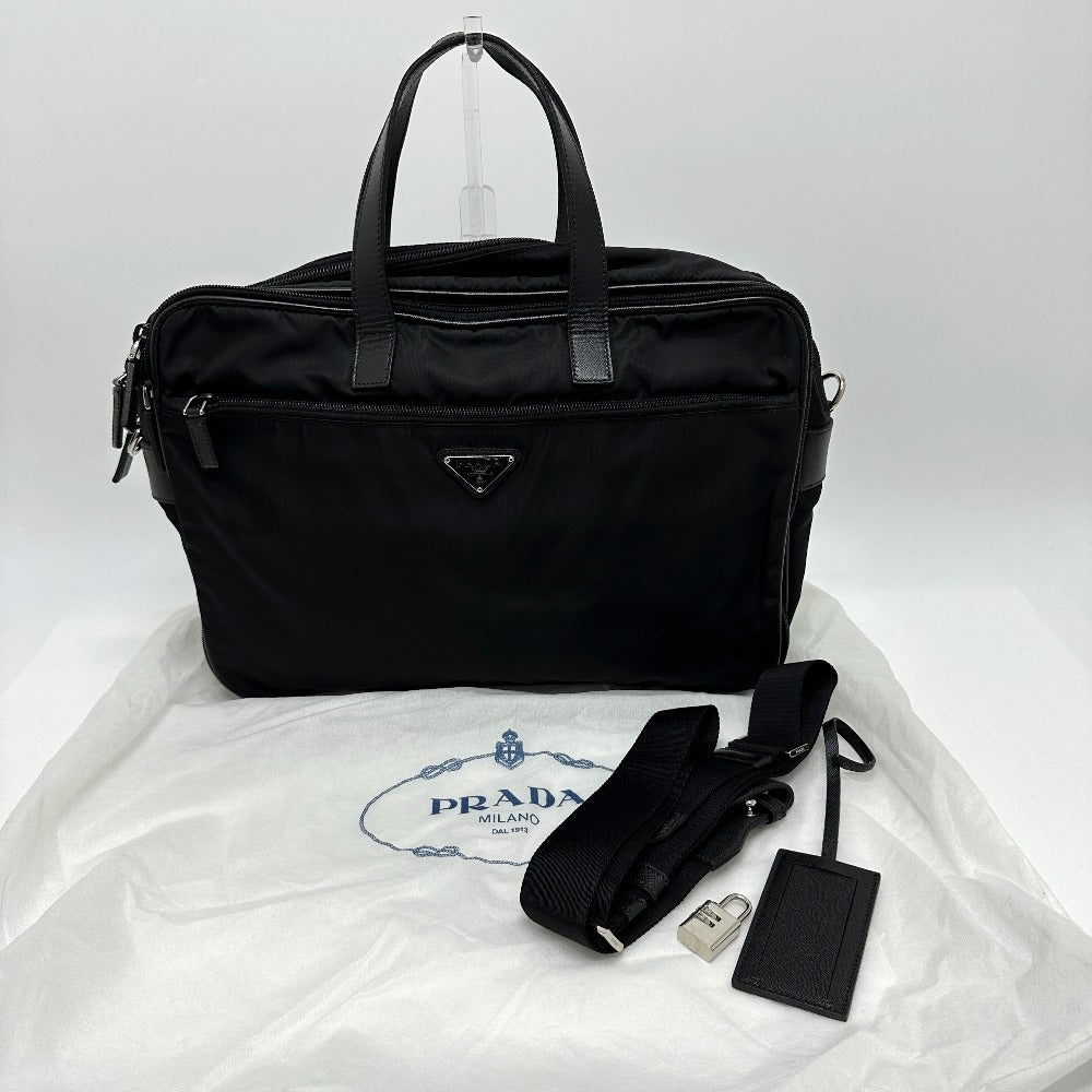 PRADA 2VE407 トライアングルロゴ 2WAY カバン 肩掛け 斜め掛け ビジネスバッグ ナイロン/レザー ユニセックス ブラック