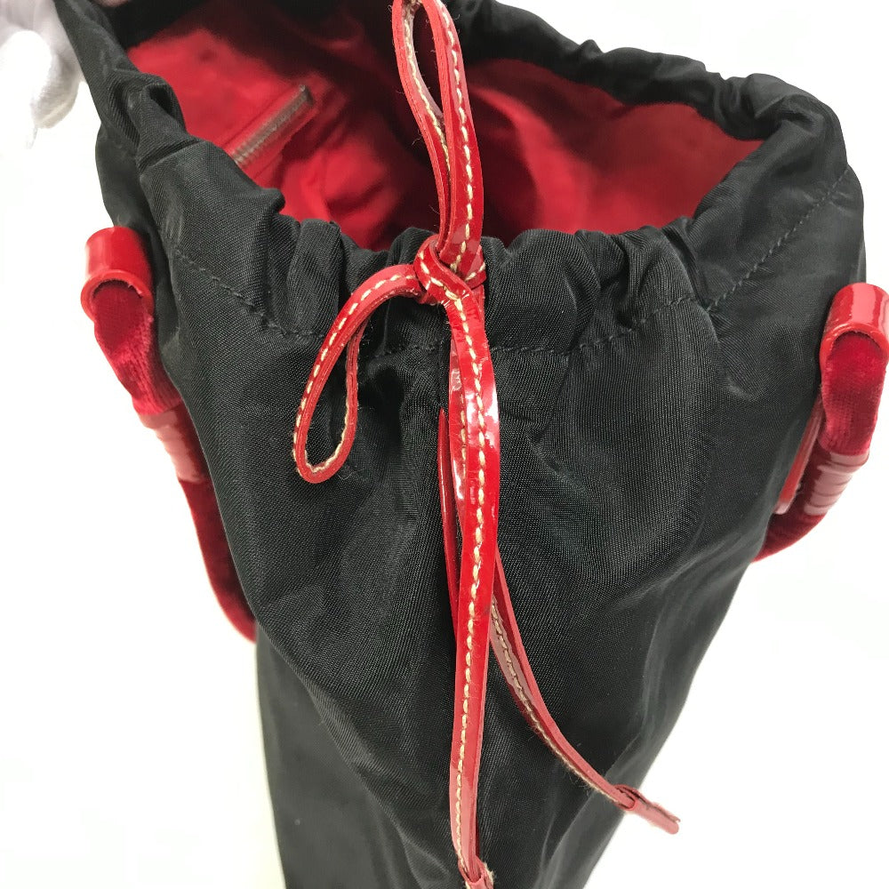 PRADA Two-tone Logo Drawstring Triangle Logo Plaque Tote Bag Shoulder Bag Handbag Enamel Women's Black