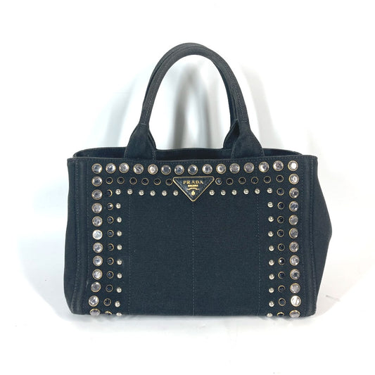 PRADA 1BG439 斜め掛け ストーン付き カナパS 2WAYバッグ ショルダーバッグ カバン ハンドバッグ トートバッグ キャンバス レディース ブラック - brandshop-reference