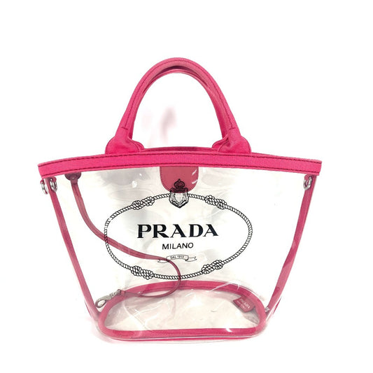 PRADA Beach Bag with Pouch, Logo Canapa, 2-Way Bag, Shoulder Bag, Handbag, Tote Bag, Vinyl, Women's, Pink