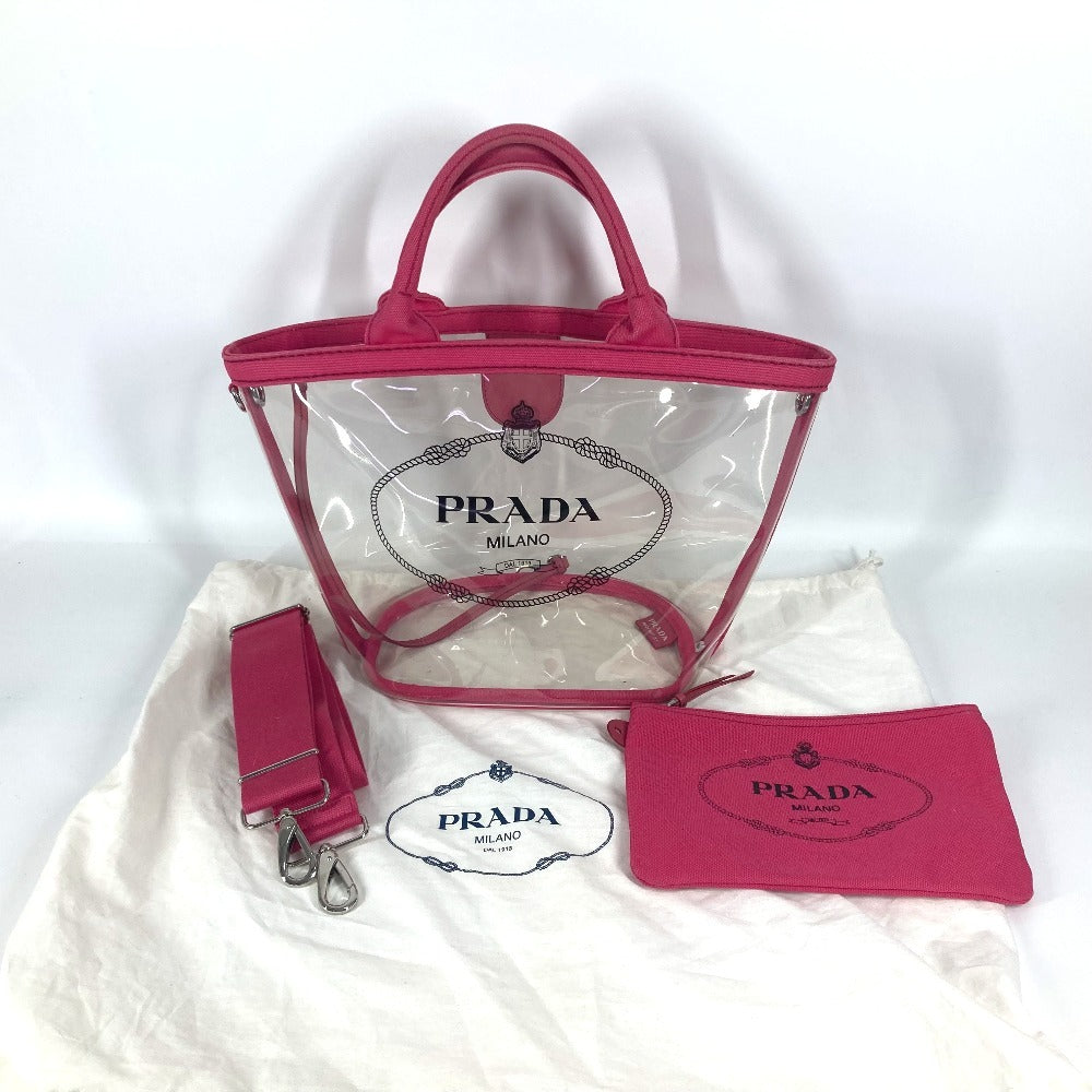 PRADA Beach Bag with Pouch, Logo Canapa, 2-Way Bag, Shoulder Bag, Handbag, Tote Bag, Vinyl, Women's, Pink