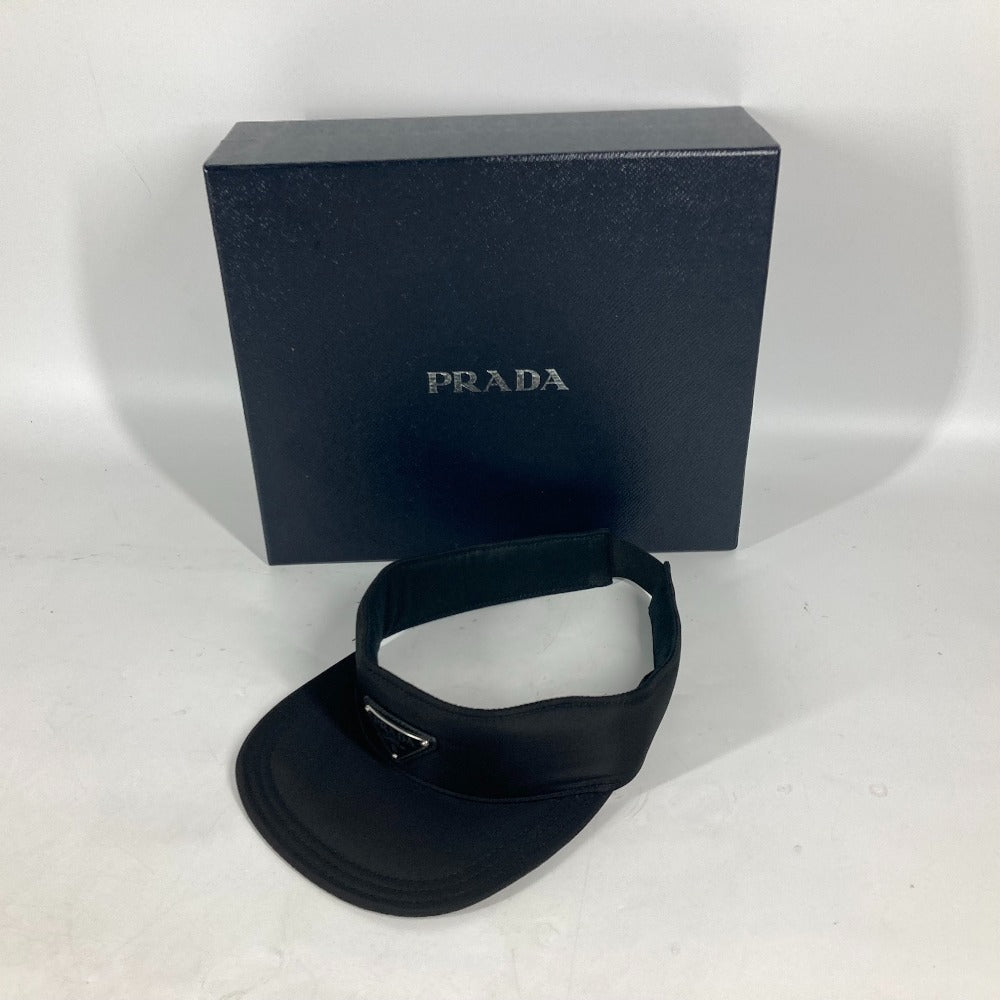 PRADA トライアングルロゴ 三角ロゴ プレート 帽子 バイザー サンバイザー ナイロン レディース ブラック - brandshop-reference