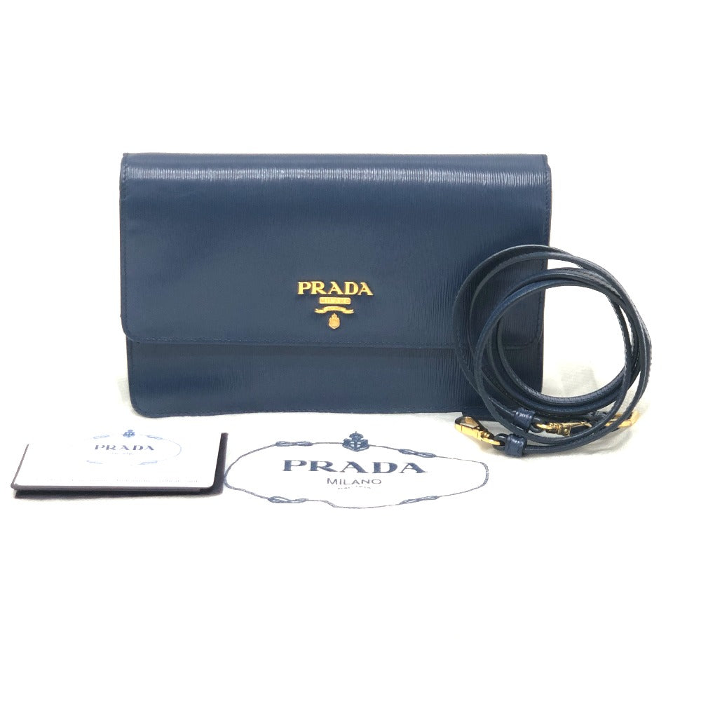 PRADA 1BP016 Bag Logo Wallet Mini Bag Party Bag Pochette Wallet Shoulder Bag Leather Women's Blue
