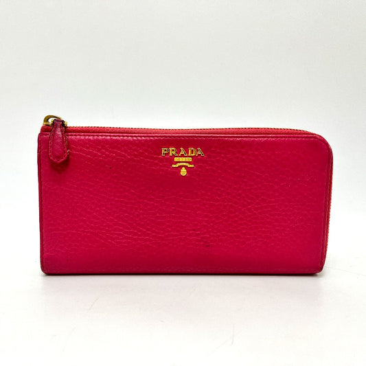 PRADA 1M1183 Logo L-Zip Wallet, Long Leather Wallet, Women's, Pink