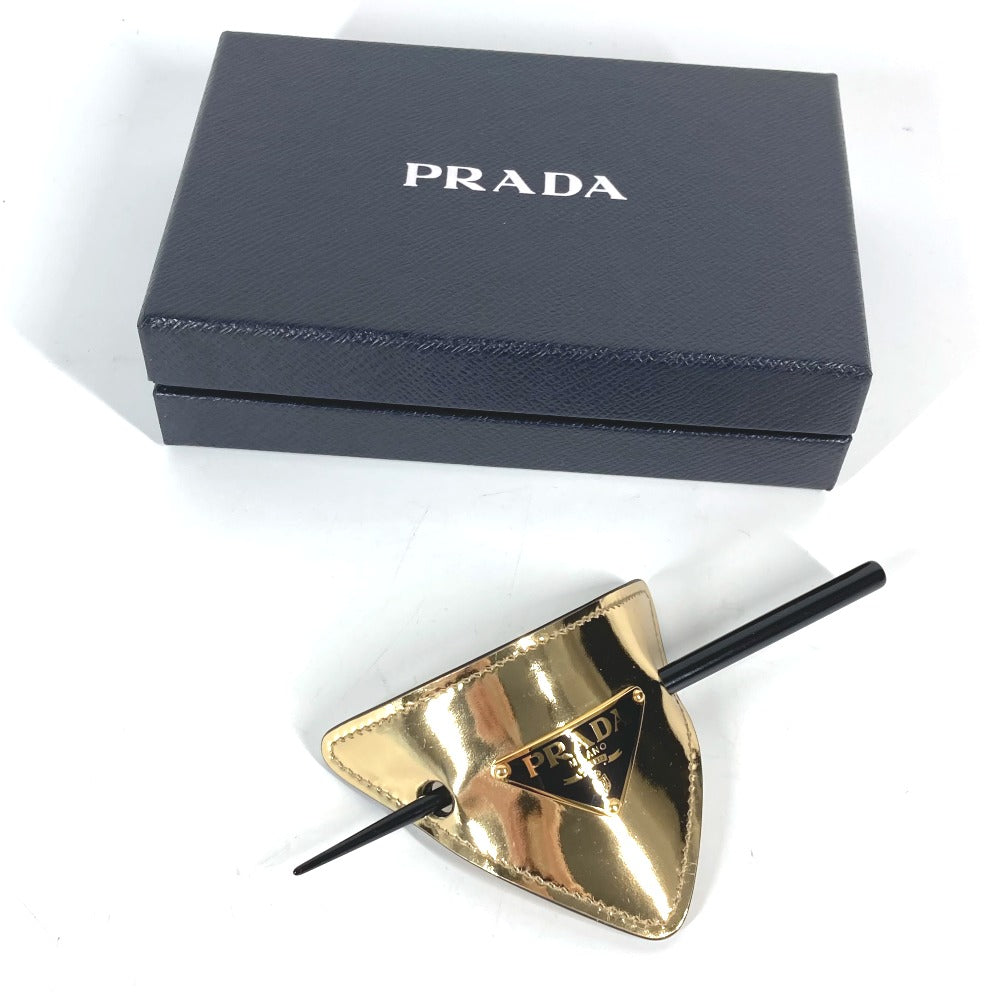 PRADA 1IF004 Triangle Logo Hairpin, Kanzashi Hair Pick, Leather Hair Accessory, Gold, Women's