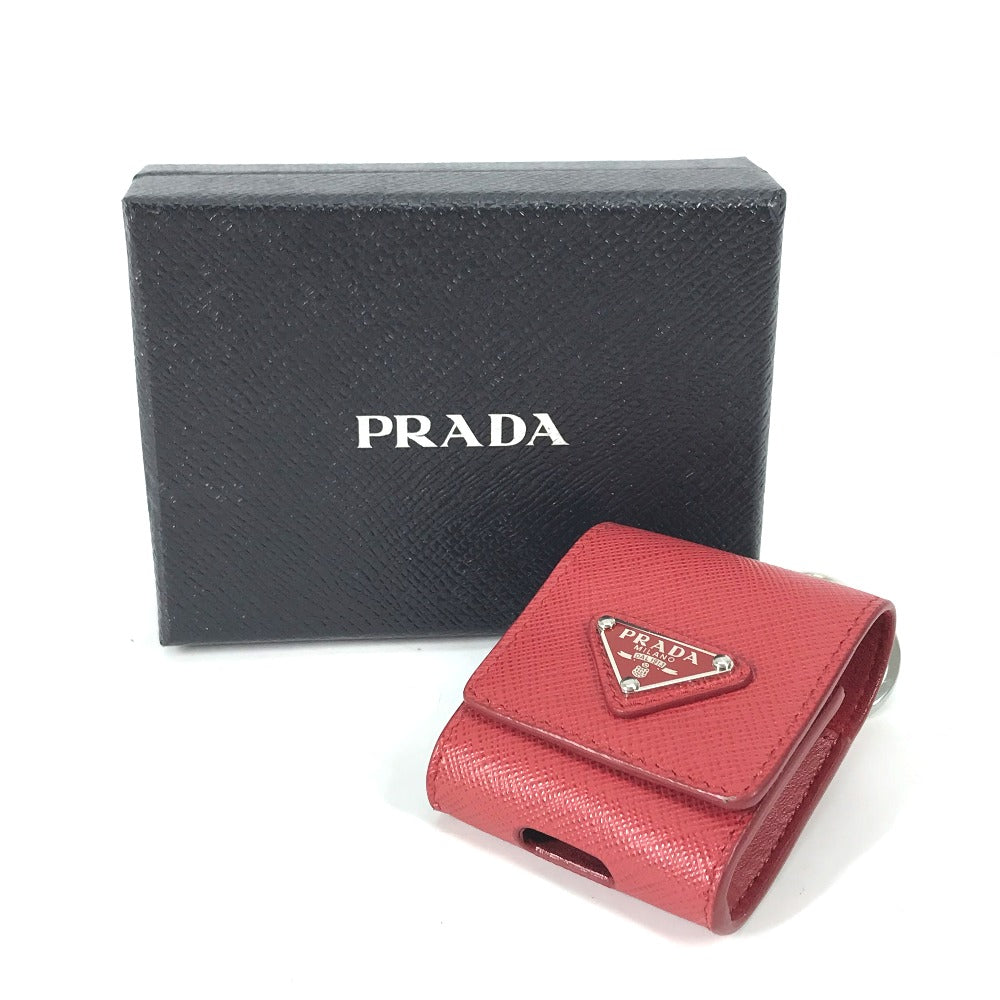 PRADA 2TT106 Triangle Logo Plate Case for Apple AirPods Earphones, Saffiano Leather, Red, Women's