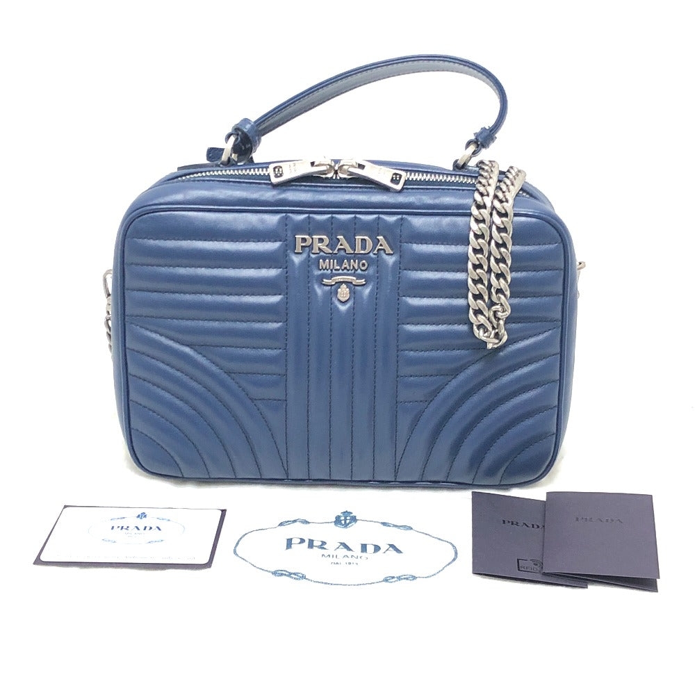 PRADA 1BH119 Diagram Bag 2WAY Shoulder Bag Chain Handbag Leather Ladies Blue