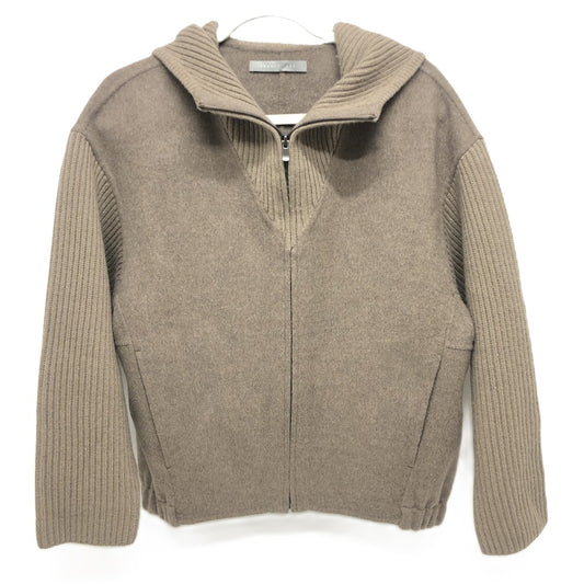 Theory luxe リブニットフーディー アパレル アウター ジップアップ ブルゾン ウール レディース ブラウン