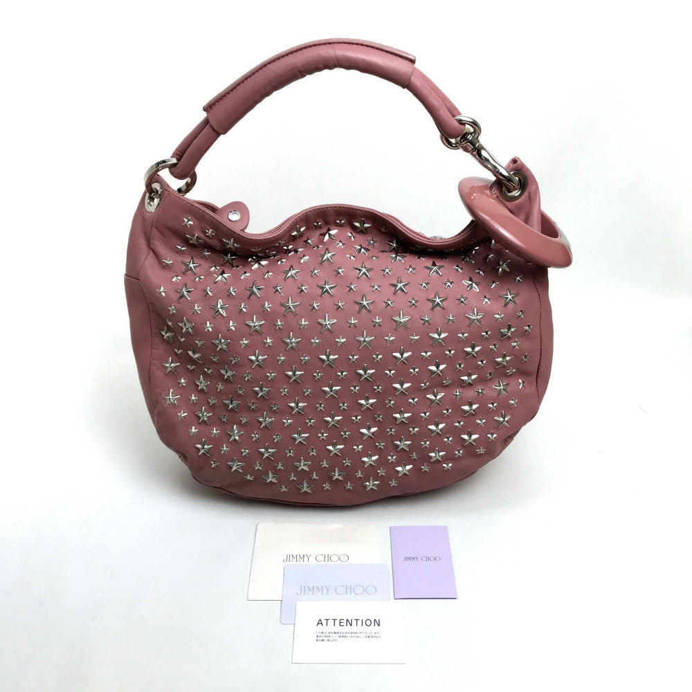 JIMMY CHOO スタースタッズ 星 スカイ バッグ カバン 肩掛け セミショルダー ハンドバッグ ショルダーバッグ ラムレザー レディース ピンク