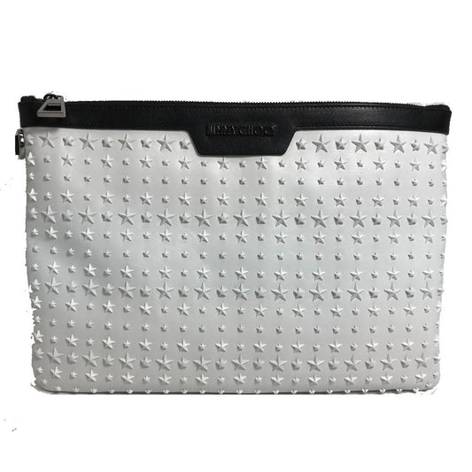 JIMMY CHOO Star Stud DEREK Leather Clutch Bag for Men, White and Black