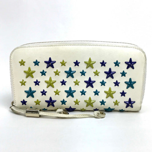 JIMMY CHOO Brand Goods, Accessories, Star Studs, Round Zip Long Wallet, Leather, Women's, Off-White