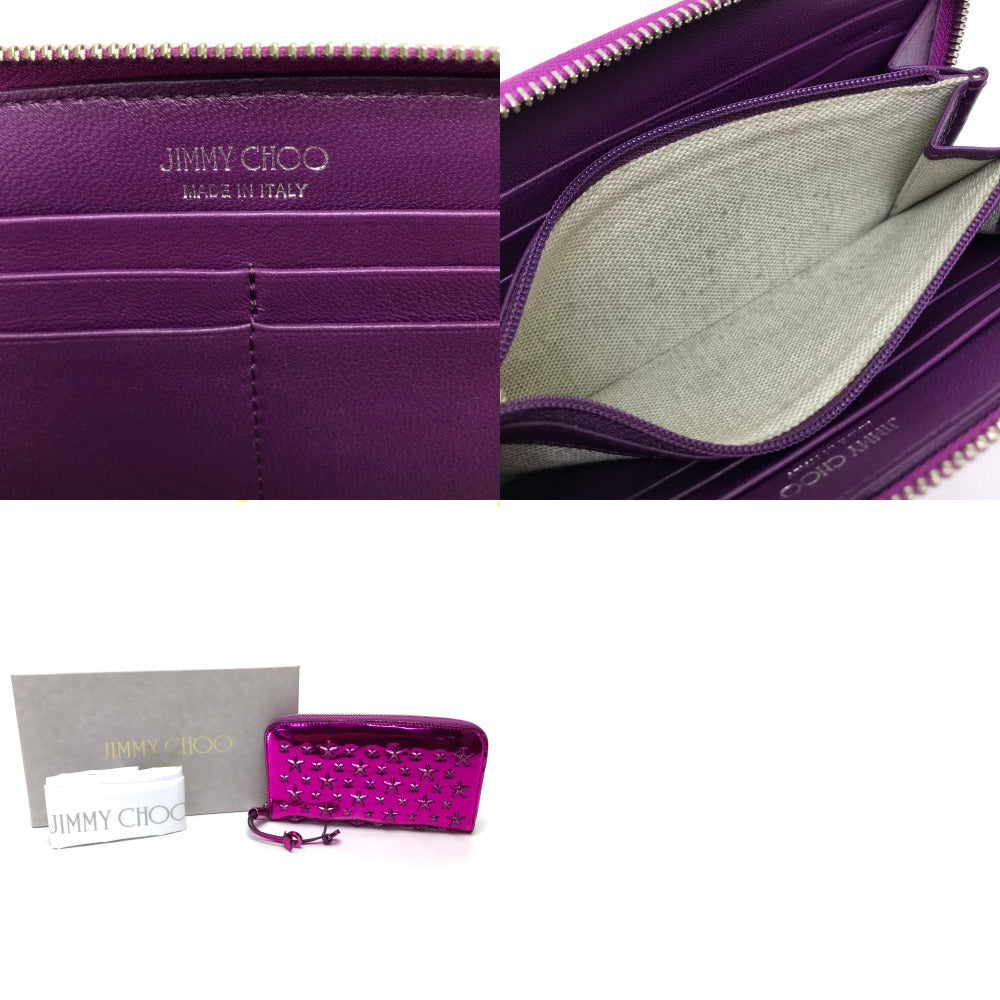 JIMMY CHOO 163FILIPA.CIM スタースタッズ フィリパ 財布 ラウンドファスナー長財布 長財布 パテントレザー ユニセックス メタリックパープル