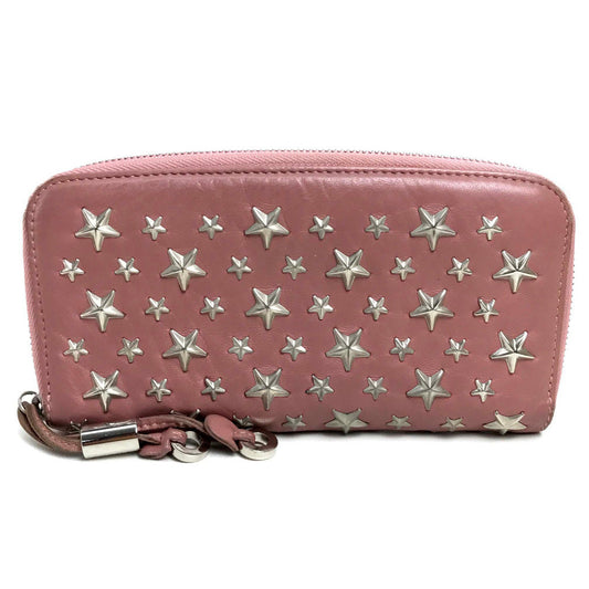 JIMMY CHOO Star Studs Round Zip Long Wallet, Lamb Leather, Women's, Rose Pink