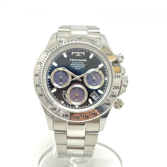 TECHNOS T9349TB Chronograph Solar-Powered Watch, Stainless Steel, Men's, Silver