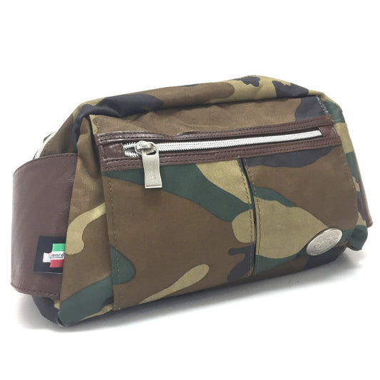 Orobianco Camouflage Belt Bag, Body Bag, 2-Way Bag, Waist Bag, Nylon/Leather, Unisex, Khaki/Brown