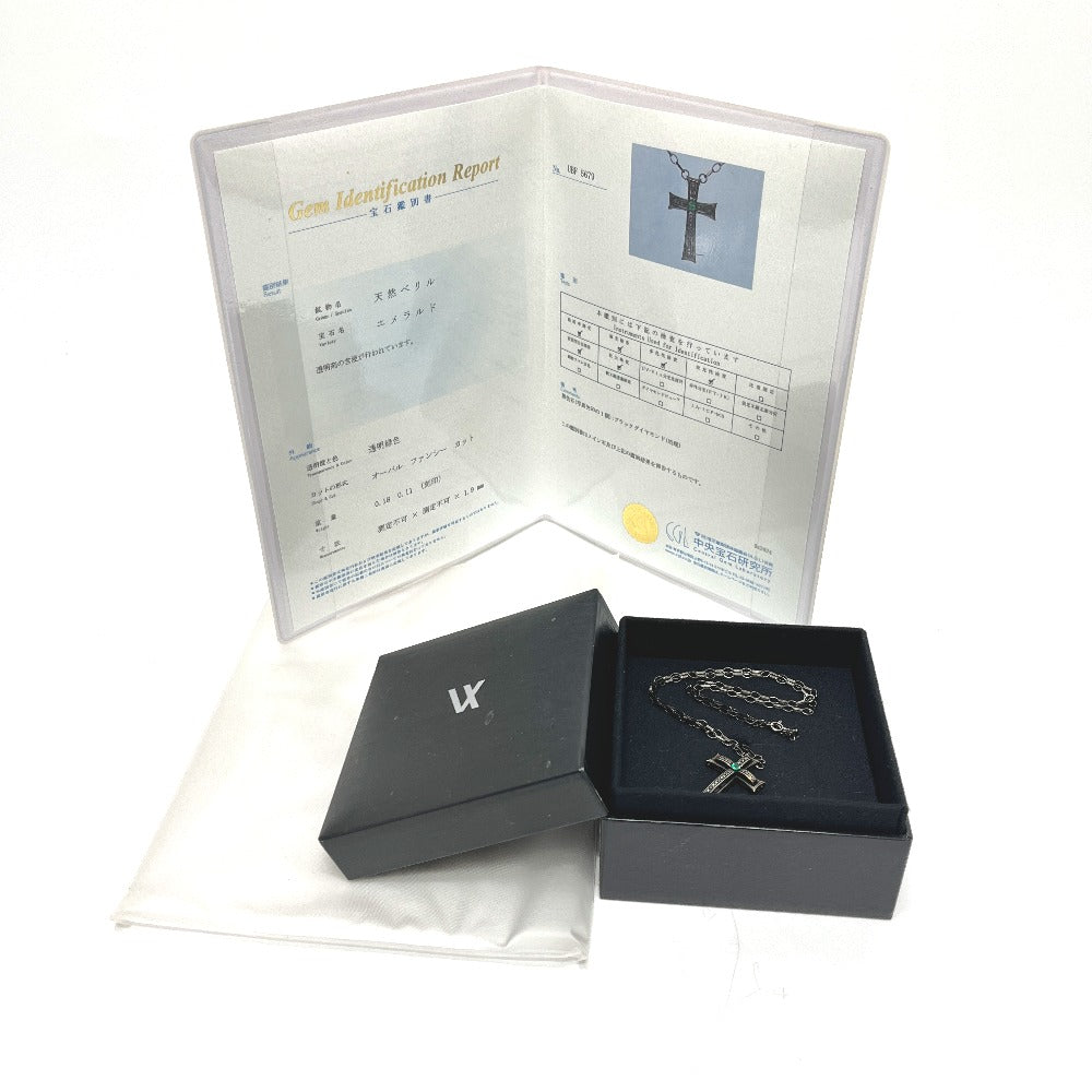 VARTIX K10 Black-Finished Cross Emerald and Black Diamond Chain Necklace, K10, Unisex, Black