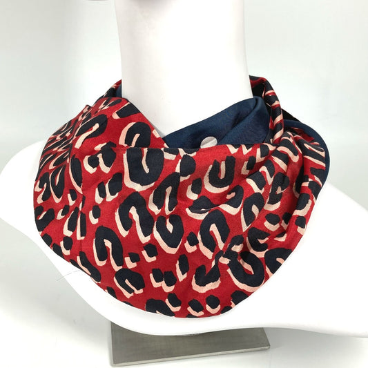 LOUIS VUITTON M74608 Leopard Print Snood Stole Shawl Scarf Silk Women's Red