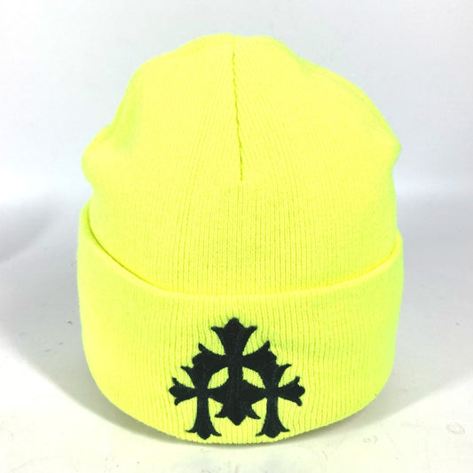 CHROME HEARTS Logo 3-Cross Beanie Hat, Knit Cap, Acrylic, Unisex, Yellow