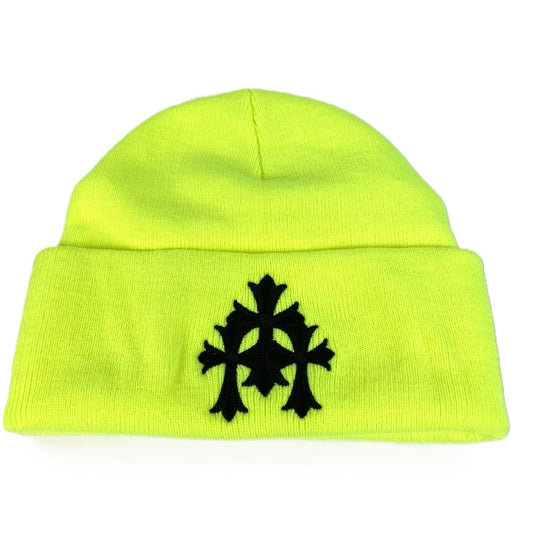 CHROME HEARTS Three-Cross Beanie Hat, Knit Cap, Acrylic, Unisex, Yellow